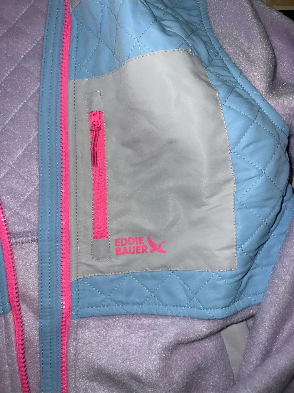 Eddie Bauer Lavender, Light Blue & Pink Quilted Fleece Jacket